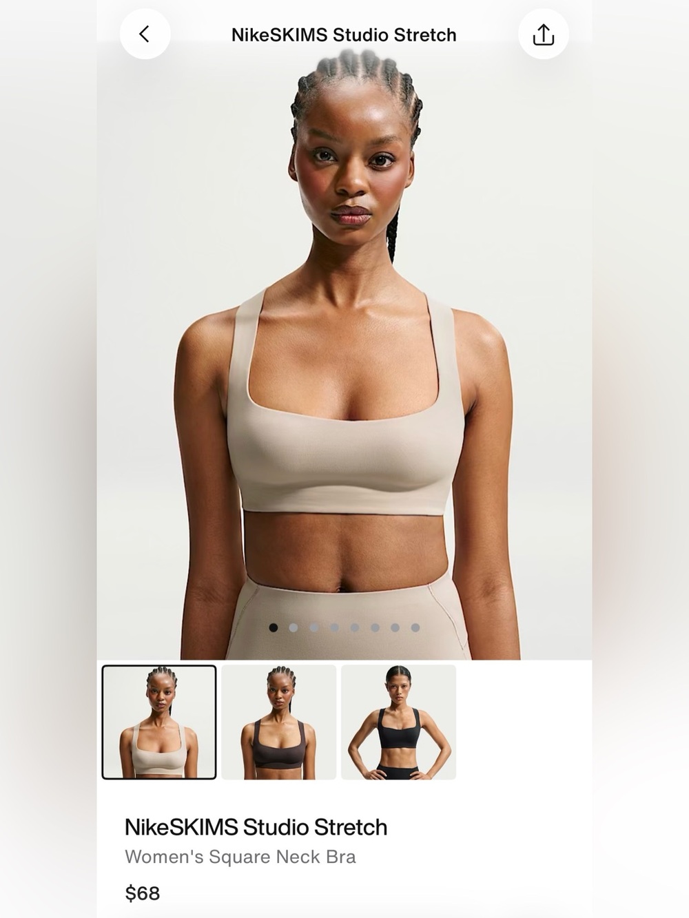 NWT! NikeSKIMS Studio Stretch Women’s Square Neck Bra Size Medium NSKM Linen